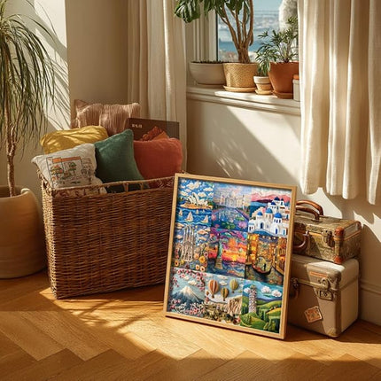 Bgraamiens 1000 Piece Jigsaw Puzzles for Adults – World Travel Landmarks Puzzle – Felt Style Cultural Icons from Around The Globe – Premium Relaxing Gift with Global Architecture