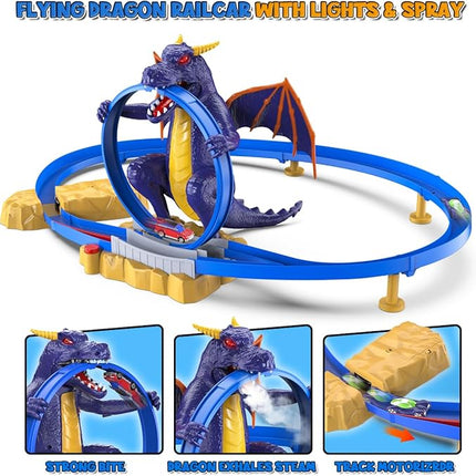 VATOS Dragon Slot Track Cars Set Toys - Racing Car Toy with Light & Spray, 4-7 Years Old Boy Girls Toys, Activity Indoor Kids Track Race Car Gifts