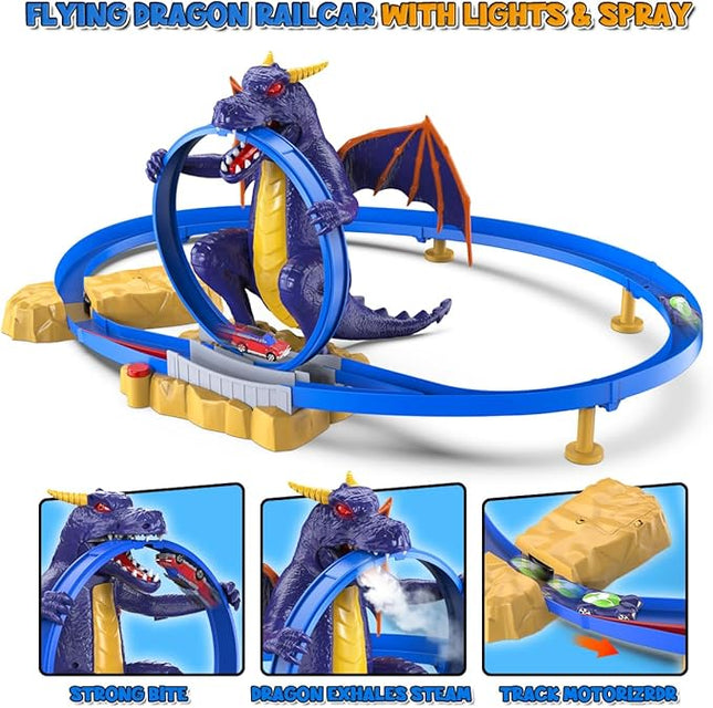 VATOS Dragon Slot Track Cars Set Toys - Racing Car Toy with Light & Spray, 4-7 Years Old Boy Girls Toys, Activity Indoor Kids Track Race Car Gifts
