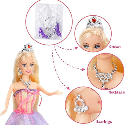 Yellow River Color Changing Unicorn & Princess Doll, Color Change on Whole Unicorn Under Sunshine, 12'' Doll and 11'' Unicorn Toys & Gifts with Removable Saddle & Wings for Girls