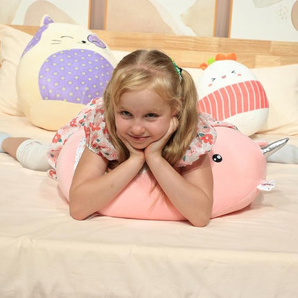 20-Inch Large Unicorn Plush Pillow with Floral Belly Cute Soft Hugging Plush Toy Jumbo Stuffed Animal Birthday for Girls Kids Adults, Pink