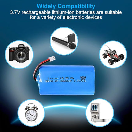 18650 Rechargeable Battery, 3.7V 4000mAh Li-ion Battery XH-2 Pin Plug with USB Charger Cable for Solar Light, DIY Battery Pack, Electric Toys, Remote Control Cars, Bluetooth Speakers
