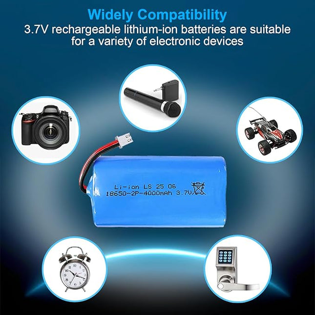 18650 Rechargeable Battery, 3.7V 4000mAh Li-ion Battery XH-2 Pin Plug with USB Charger Cable for Solar Light, DIY Battery Pack, Electric Toys, Remote Control Cars, Bluetooth Speakers