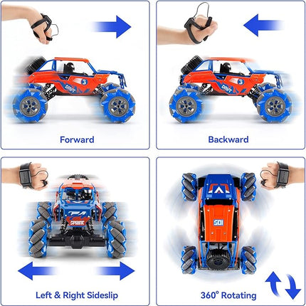 1:14 Scale 4WD Metal Remote Control Car, 360° Rotating Hand Gesture Sensor Control Monster Truck All Terrains RC Car Vehicle Stunt Car with Rechargeable Batteries gift for Boys Kids and Adults