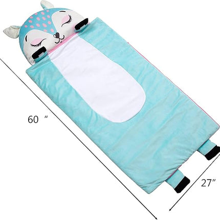 Kid's Nap Buddies Character Preschool Nap Mat, Toddler Sleeping Bag with Pillow for Daycare, Ages 3+