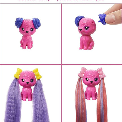 Barbie Color Reveal Glitter! Hair Swaps Doll, Glittery Blue with 25 Hairstyling & Party-Themed Surprises Including 10 Plug-in Hair Pieces, Gift for Kids 3 Years Old & Up