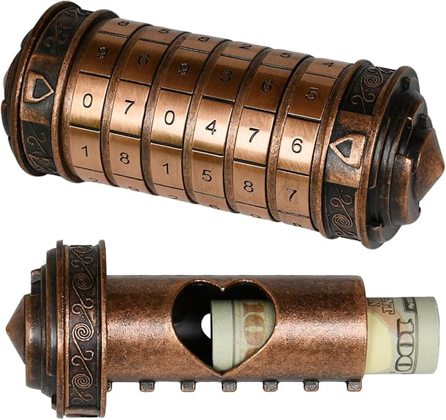Da Vinci Code Numeric Cryptex Money Puzzle Box for Cash Gift, Jewelry Box with Hidden Compartment, Unique Puzzle Gift for Adults Brain Teaser Valentine’s Day Wedding & Anniversary Present