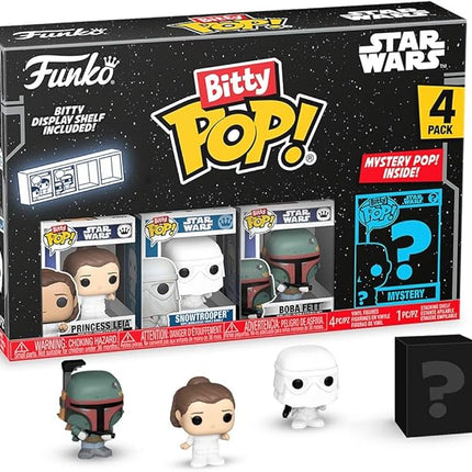 Funko Bitty Pop! Star Wars - Leia, Snowtrooper, Boba Fett, & A Surprise Mystery Figure - 0.9 Inch (2.2 Cm) Collectable - Stackable Display Shelf Included - Gift Idea - Party Bags - Cake Topper