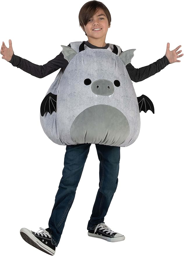 Kids Gio the Gargoyle Squishmallows Costume | Halloween Plush Tunic with Wings, Embroidered Details