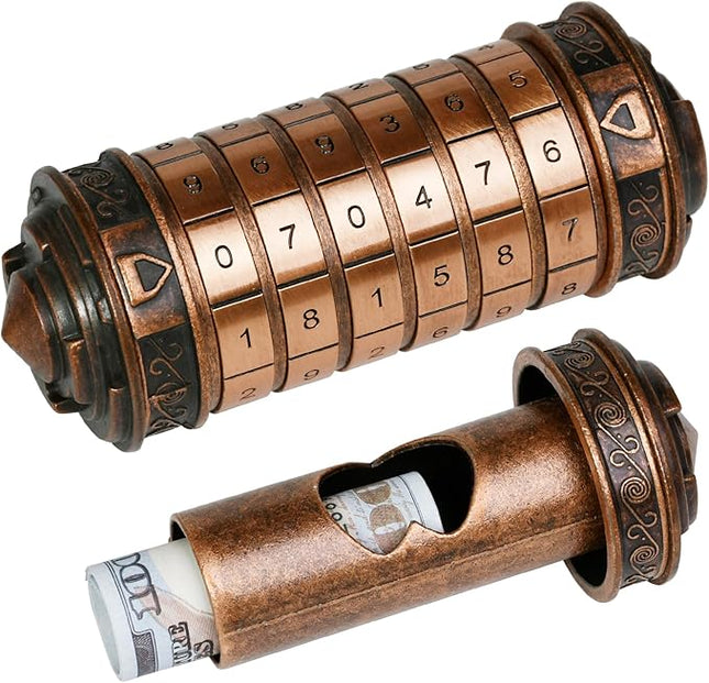 wellsee Cryptex Da Vinci Code Numeric Lock-Metal Puzzle Boxes with Hidden Compartments-Money Box for Cash Gift-Unlock Games for Adults-Creative Holiday Birthday for Woman & Men-Redbronze