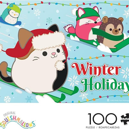 Buffalo Games - Squishmallow - Squishmallow Winter Holiday - 100 Piece Jigsaw Puzzle for Families -Challenging Puzzle Perfect for Game Nights - Finished Size is 15.00 x 11.00