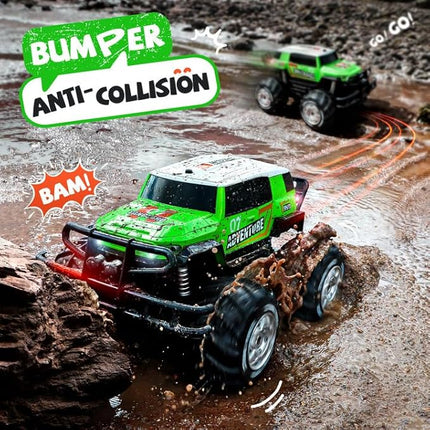 Ruko 1601AMP2 Amphibious Remote Control Car, 1:10 RC Car Toys for Boys, IPX6 Waterproof Monster Truck with Lights for All Terrain, 2 Rechargeable Batteries, Gifts for Kids (Green)