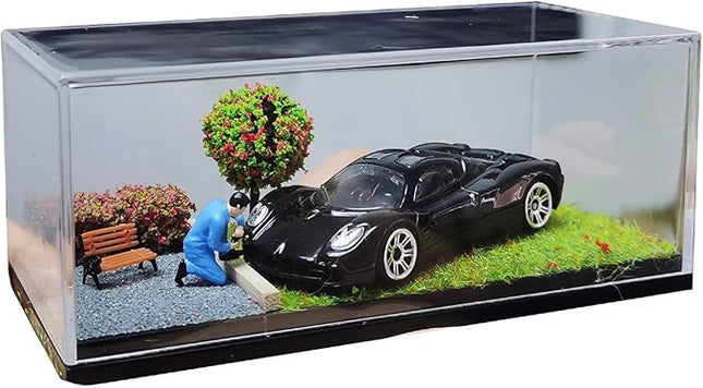 1/64 Scale Street Diorama Display Case- Clear Storage Case with Realistic Urban Road Scene for Hot Wheels , Matchbox & 1:64 Model Cars Storage- Diecast Toy Garage-Spring
