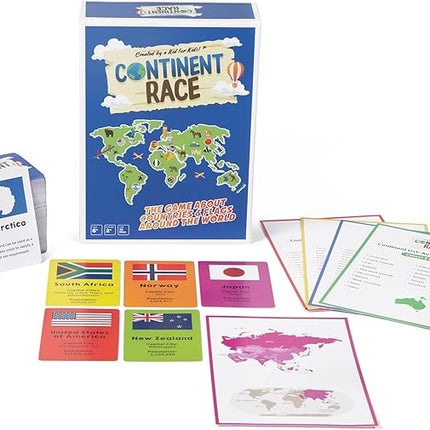 Continent Race Geography Educational Board Game for Kids, Tweens, Family, Friends, Teachers and Classrooms - Learn About Flags & Countries Around The World