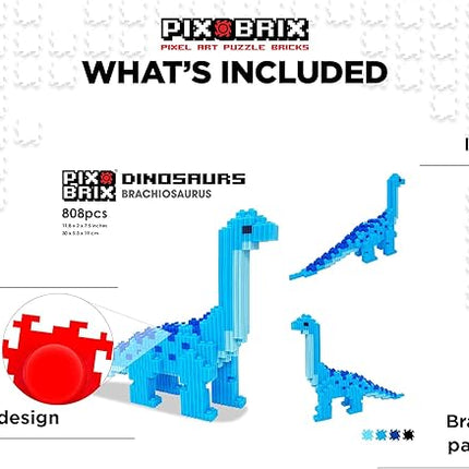 Pix Brix Pixel Art kit Puzzle Bricks – Dinosaur Series, Brachiosaurus – Patented Building Brick Set to Recreate Your Favorite Dino, Includes 808 Pieces – Create 3D Builds Without Water, Iron or Glue