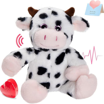 12.5" Heartbeat Diary Cow Recordable Stuffed Animals Voice Sweet Messages Recorder Soft Plush Toy Playback Your Words Birthday Gifts for Toddler Kids