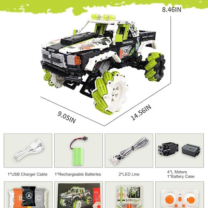 Pickup Truck Building Kits with Remote Control for Adults,Technic Off-Road Car Building Blocks Toys,STEM Engineering Gift for Mens,Boys,Kids-1550PCS(Green)
