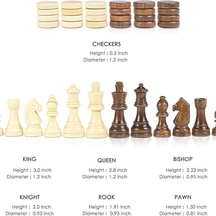 AMEROUS Magnetic Wooden Chess and Checkers Game Set, 15 Inches (2 in 1) Chess Board Games, 2 Extra Queens - Gift Package - Game Pieces Storage Slots, Beginner Chess Set for Kids, Adults