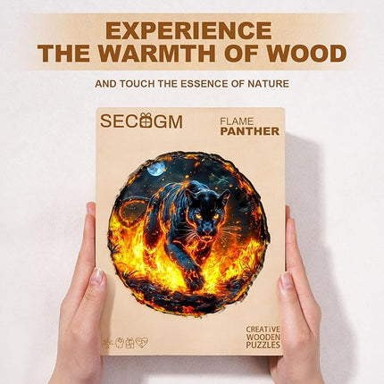 Wooden Puzzles for Adults - Flame Panther Wood Puzzles Adult - Unique Animal Shape Wooden Jigsaw Puzzles for Adults - Birthday Gifts for Puzzle Lovers, Family (11.4 * 11.3in)