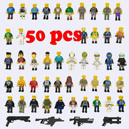 50pcs Action Figure, Minifigure Stuffer Toys Building Sets, WW2 Army Building Block Toys, Military US German Soldier Style Weapon Sets