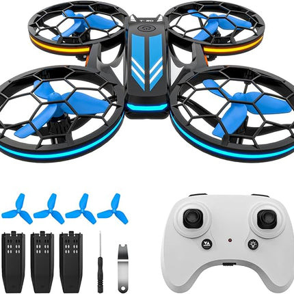 Mini Drones for Kids - RC Drone with Auto Hovering and Headless Mode, Quadcopter with LED Light, Propeller Full Protect, 3D Flips, 3 Batteries, Remote Control, Best Toys Gifts