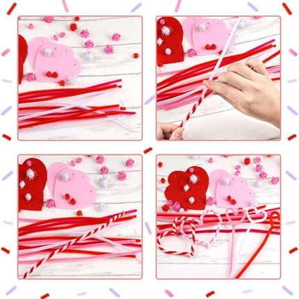 Caydo 200 Pieces Pink Pipe Cleaners 6 mm x 12 inch, Creative Crafts Decorations in 4 Colors for Valentine's Day Decorations (Red, Pink, White, Purple)