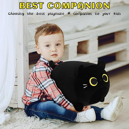 Black Cat Plush Stuffed Animal-11.8'' Black Cat Plush Toy, Cute Soft Plush Pillow, Cute Soft Plushie Pillow Plushie Stuffed Cat Toys, Christams Birthday Decoration Doll Gift for Kids Girls Boys