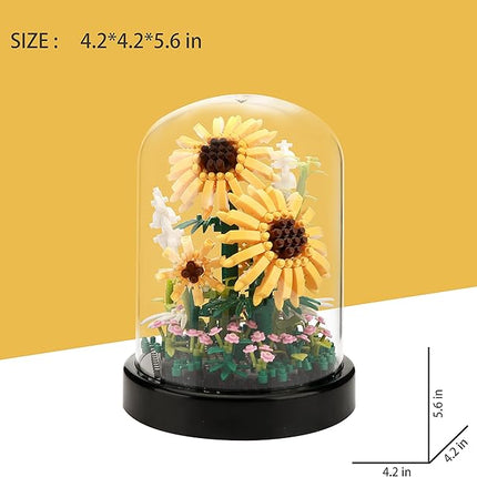 Sunflower DIY Building Blocks Kit - 545 PCS Botanical Flower Bouquet Micro Bricks for Adults & Kids Ages 6+, Creative STEM Gift, Home & Office Decor with Dust Cover