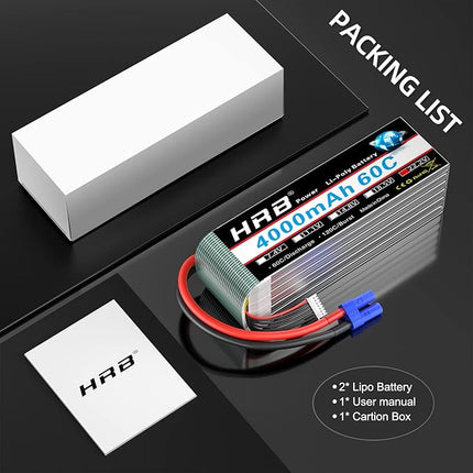 HRB 2pcs 6S Lipo Battery EC5 22.2V 4000mAh 60C RC Lipo Battery Compatible with RC Quadcopter Helicopter Car Truck Boat Hobby