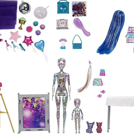 Barbie Color Reveal Surprise Party! Set with 50+ Surprises: 1 Doll, 1 Chelsea Doll, 2 Pets, 6 Color-Change Activations, Accessories & More, Dance Party-Themed Set, Gift for Kids 3 Years Old +