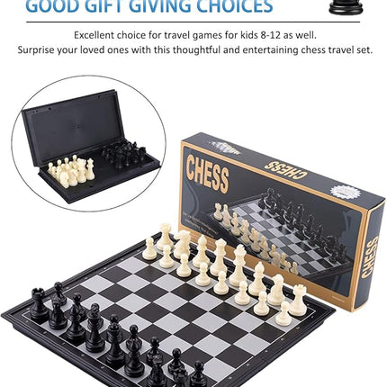 Magnetic Travel Chess Set - 9.5 Inches Small Chess Folding Board Games, Foldable & Portable Gifts Classic 2-Player Strategy Family Games Educational Toys for Teens and Adults
