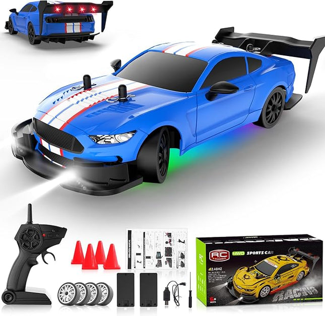 RC Drift Car 1:20 Scale Remote Control Cars 2.4GHz 4WD High Speed RTR Racing Vehicle with LED Lights 2 Rechargeable Batteries and Drifting Tires Racing Sport Toy Car for Adults Kids Boys Girls