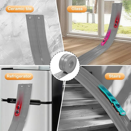 Flex Track 15 Ft Starter Set, Compatible with Hot Wheels, 1:64 Scale Diecast Cars, Ages 3 & Up for Boys and Girls Long Rolls Up Portable Racetrack (Gray)