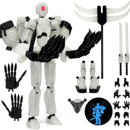 T13 Action Figure Assembly Completed, T13 Multi-Jointed Movable Robot Action Figure Set,Collectors Desktop Decorations for Game Lovers Toys (White Luminous Blue, 8IN)