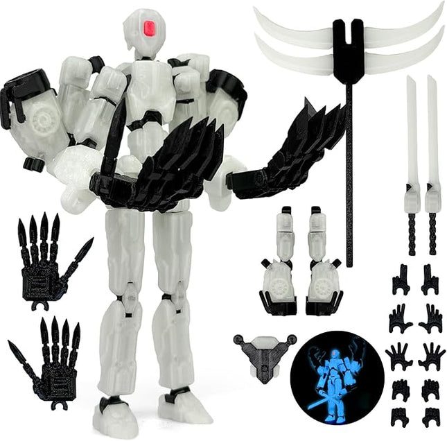 T13 Action Figure Assembly Completed, T13 Multi-Jointed Movable Robot Action Figure Set,Collectors Desktop Decorations for Game Lovers Toys (White Luminous Blue, 8IN)