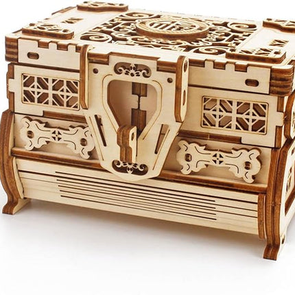 3D Wooden Mechanical Jewellery Box Puzzle - Antique Treasure Box with Exquisite Floral Carvings & Unique Mechanisms - DIY Decorative Gift for Puzzle Lovers