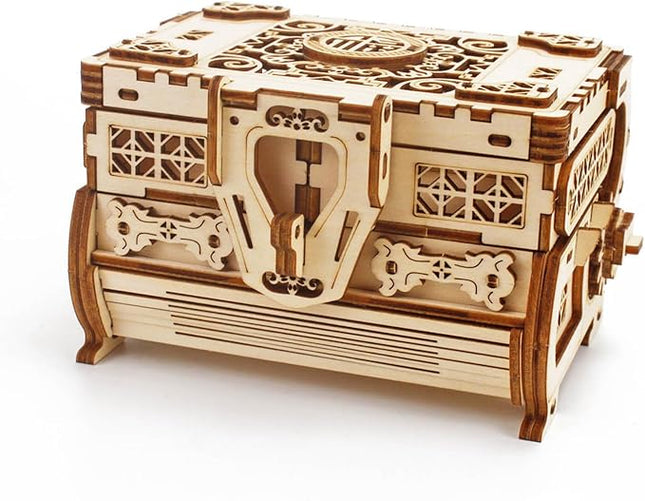 3D Wooden Mechanical Jewellery Box Puzzle - Antique Treasure Box with Exquisite Floral Carvings & Unique Mechanisms - DIY Decorative Gift for Puzzle Lovers