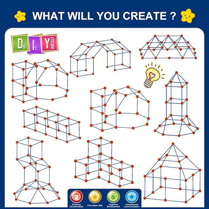 Fort Building Kit for Kids,STEM Construction Toys, Educational Gift for 4 5 6 7 8 9 10 11 12 Years Old Boys and Girls,Ultimate Creative Set for Indoor & Outdoors Activity,200 Pcs,Original