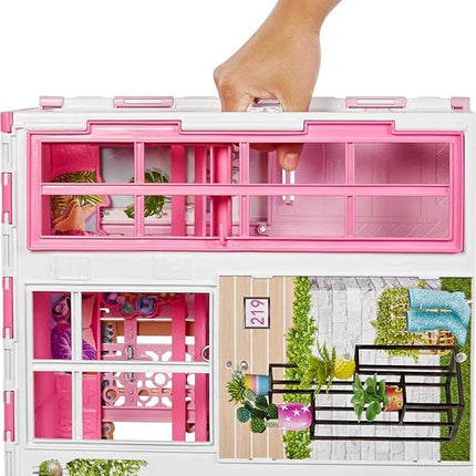 Barbie Doll House with Furniture & Accessories Including Pet Puppy, 4 Play Areas (Kitchen, Loft Bed, Bathroom & Dining Room)