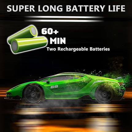 Remote Control Car RC Drift Car 2.4GHz 1:24 4WD 15KM/H High Speed Racing Sport Car with LED Lights Drifting Tire Racing Sport Toy for Adults Boys Girls Kids Gift 2Pcs Rechargeable Batteries