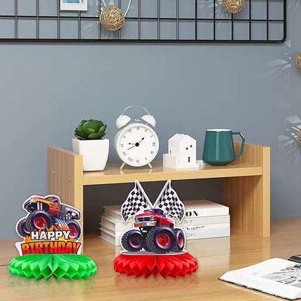 8 Pcs Hot Wheels Birthday Decorations, Cars Happy Birthday Decorations Set Table Centerpiece for Cars Themed Honeycomb Centerpiece