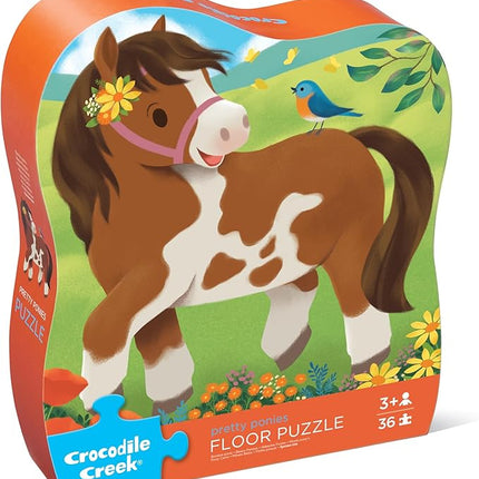 Crocodile Creek Jigsaw Puzzle, 36 Piece for Kids 3 Years and Up, Heavy-Duty Shaped Box for Storage, Finished Puzzle Size 18 x 24 inches, Pretty Ponies
