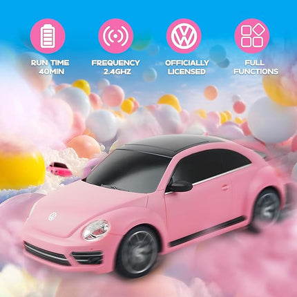 BEZGAR Officially Licensed Remote Control Car for Boys- 1:24 VW Pink RC Cars, Electric Sport Racing Hobby RC Toy Car for Kid, Model Car for Boys, Girls and Adult