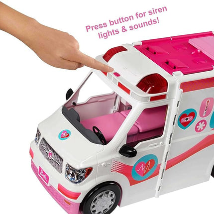 Barbie Playset with 20+ Accessories, Emergency Vehicle Transforms into 2+ Foot Hospital with Lights and Sounds, Care Clinic