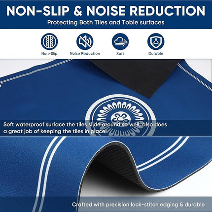 Mahjong Mat with Gray Carrying Bag - Anti Slip and Noise Reduction Gaming Mat for Mahjong, Poker, Board Games, Card Games, Dominoes(Blue, 31.5"x31.5")