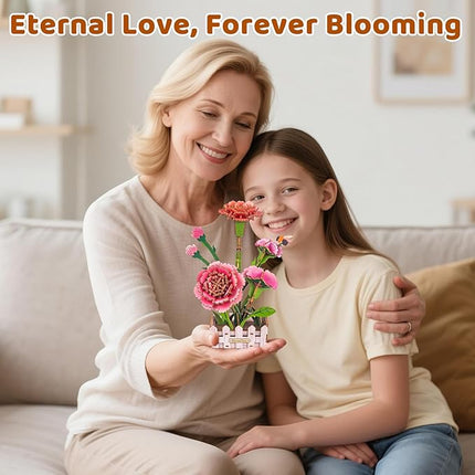 3D Wooden Flower Puzzles for Adults Carnation, DIY Artificial Flower Building Set Wooden Bloom Craft Kits Home Decoration, for Women Mom Birthday Thanksgiving Christmas Valentine's Day
