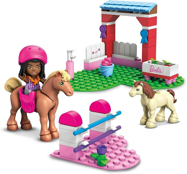 Mega Barbie Horse Jumping Building Set with 73 Bricks and Special Pieces, Accessories and 1 Micro-Doll, Toy Gift Set for Ages 5 and Up