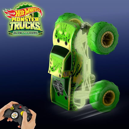 Hot Wheels Monster Trucks RC Toy, Remote-Control 1:15 Scale Gunkster, Glows in The Dark & has Terrain Action Tires with Off-Roading Capability