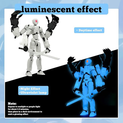T13 Action Figure Assembly Completed, T13 Multi-Jointed Movable Robot Action Figure Set,Collectors Desktop Decorations for Game Lovers Toys (White Luminous Blue, 5.5IN)