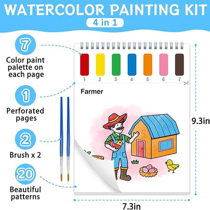Paint with Water Coloring Books for Toddlers,Mess Free Watercolor Painting Papers for Kids Water Color Paint Kit Art Craft Birthday Gift for Ages 1-3, 4-8(Farm)